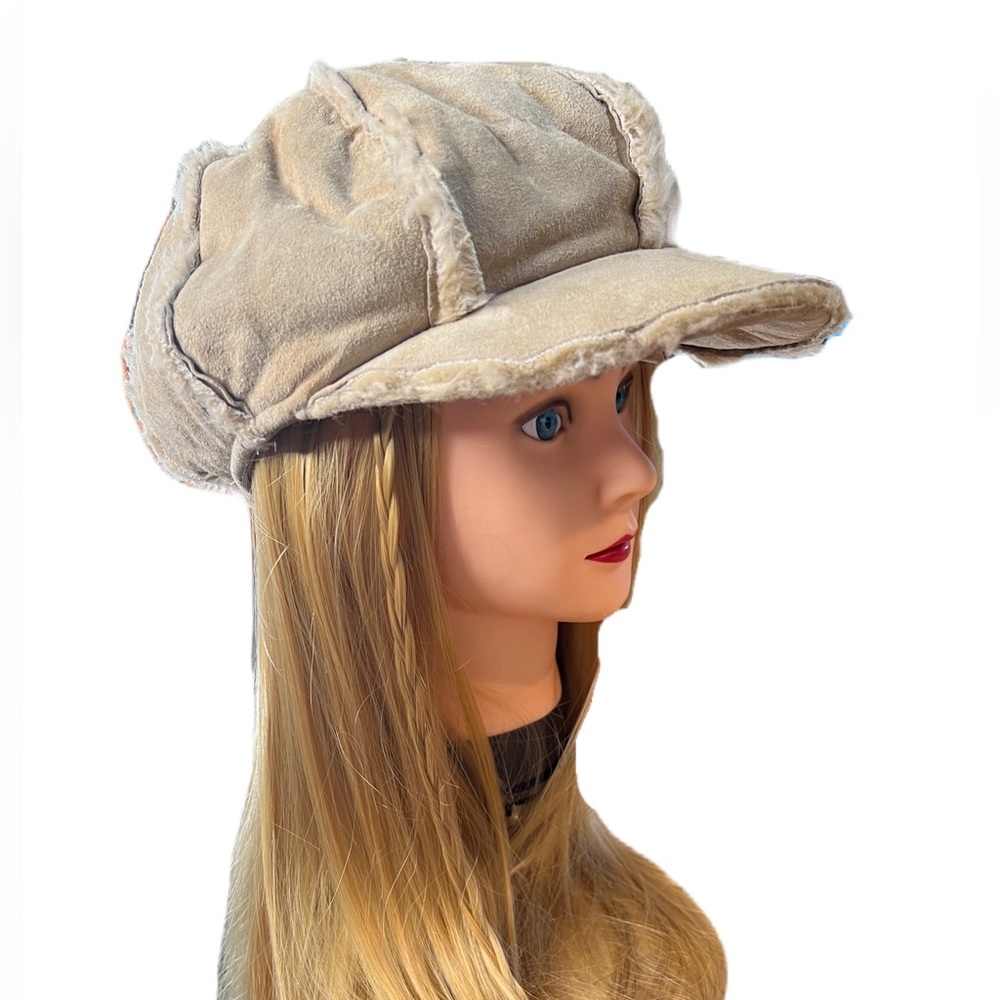 VINTAGE WILSONS LEATHER FUR LINED NEWSBOY CAP S/M